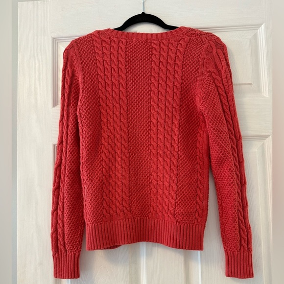 L.L Bean Women’s Fuchsia Cable Knot Fisherman Sweater 100% Cotton Size X Small - Picture 3 of 5